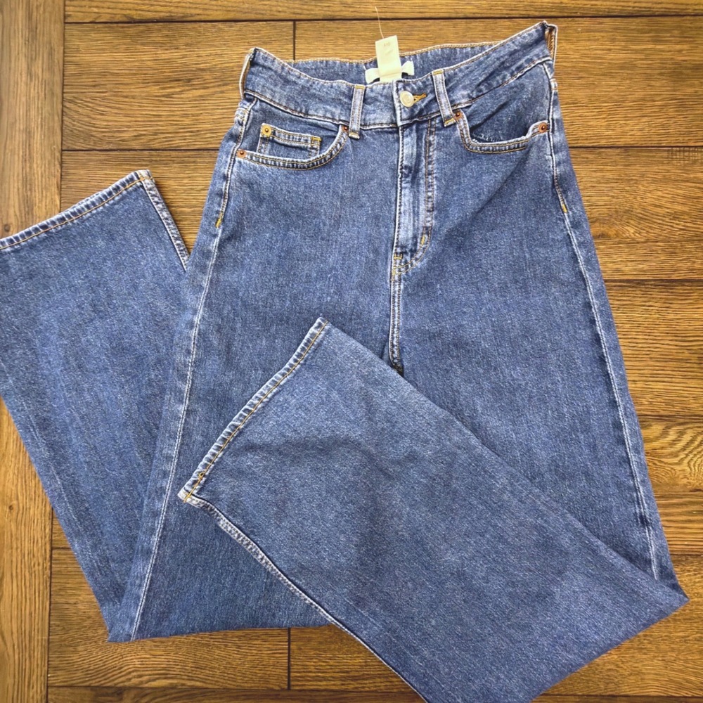 HM Womens High Waisted Wide Leg Jeans Medium Wash Blue Size 4 Straight Leg Denim